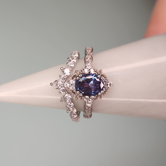 NWT Ryze Denim Blue Cubic Zirconia .925 Sterling Silver Double Ring - Size 9 - Picture 10 of 10